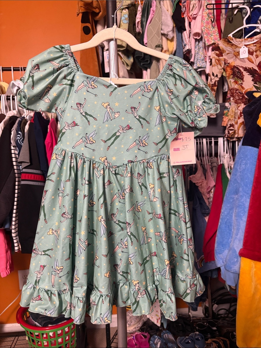 Girls' Tinker Bell Print Puff-Sleeve Dress - Mint Green